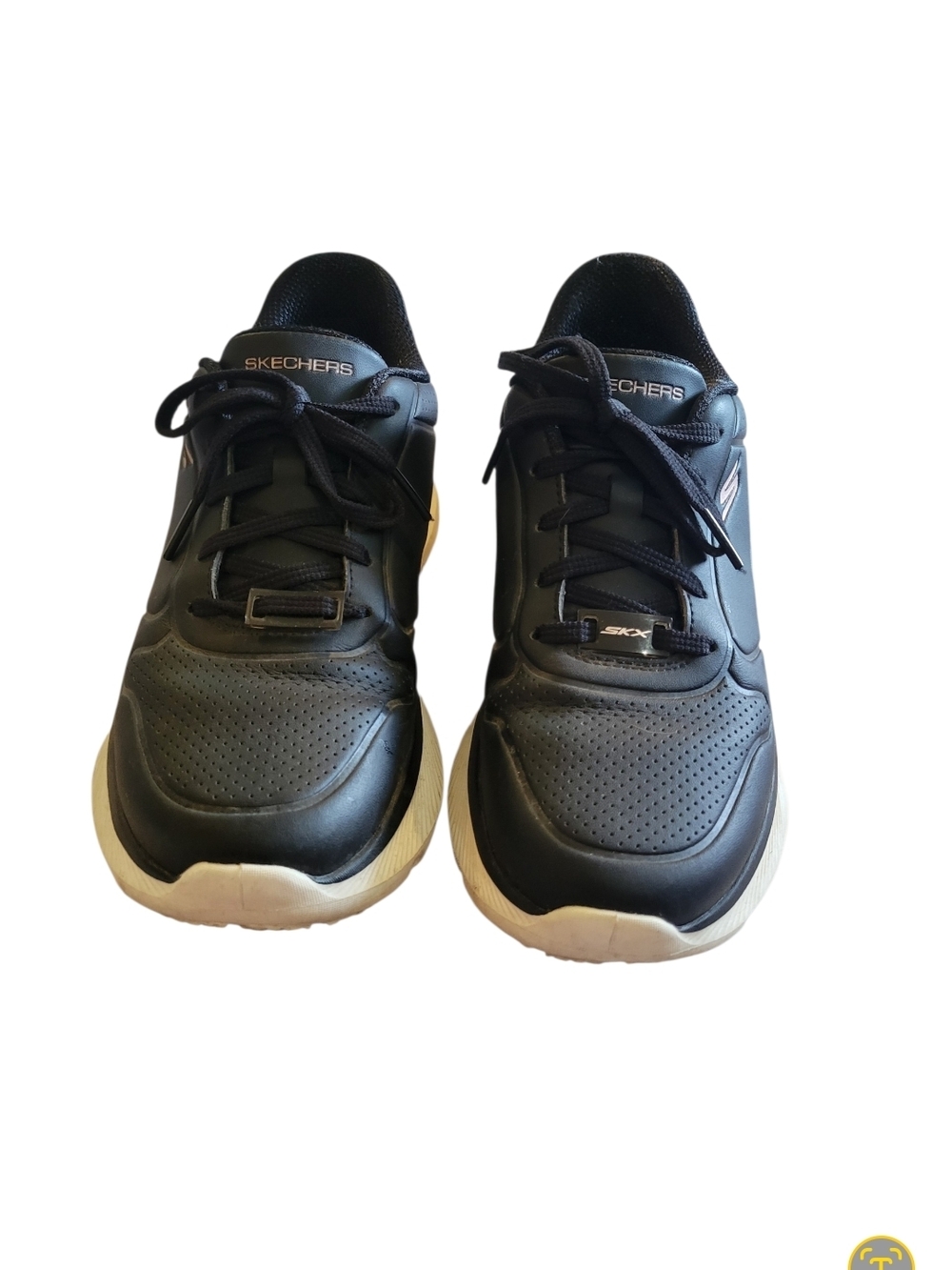 Skechers Womens Black Athletic Shoes with White Soles